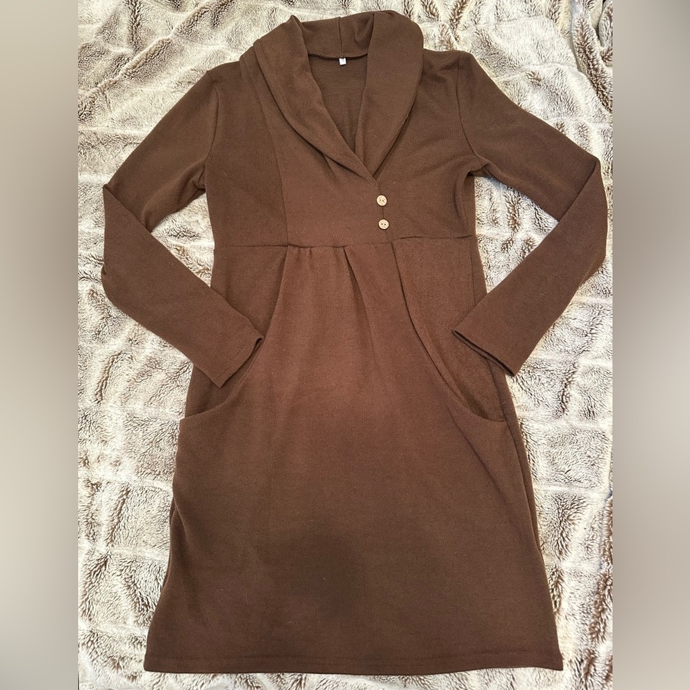 Elegant Brown Long Sleeve Dress